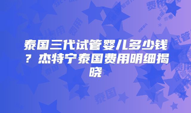 泰国三代试管婴儿多少钱？杰特宁泰国费用明细揭晓