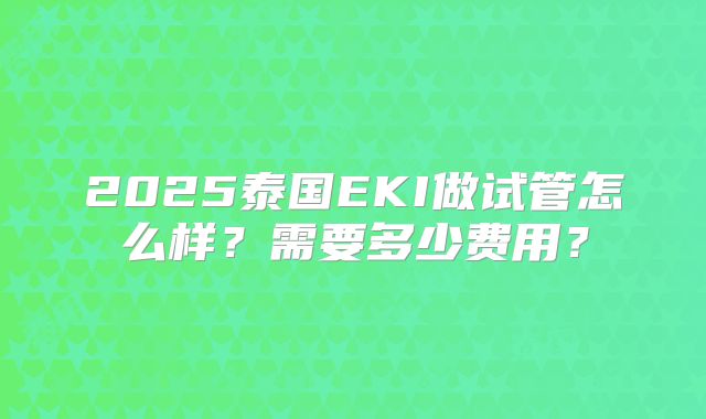 2025泰国EKI做试管怎么样？需要多少费用？
