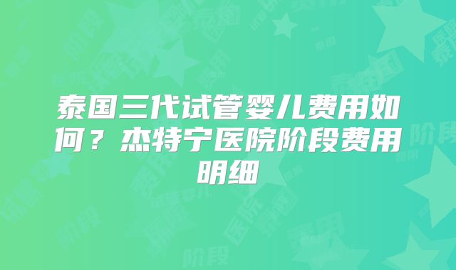 泰国三代试管婴儿费用如何？杰特宁医院阶段费用明细