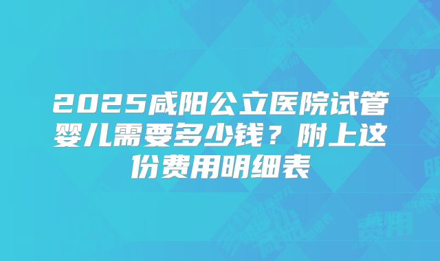2025咸阳公立医院试管婴儿需要多少钱？附上这份费用明细表
