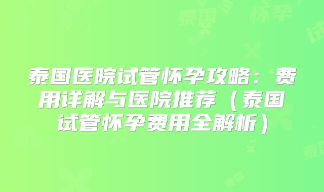 泰国医院试管怀孕攻略:费用详解与医院推荐(泰国试管怀孕费用全解析)