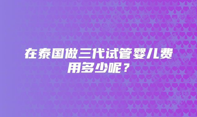 在泰国做三代试管婴儿费用多少呢？