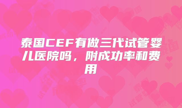 泰国CEF有做三代试管婴儿医院吗，附成功率和费用