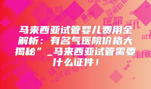 马来西亚试管婴儿费用全解析：有名气医院价格大揭秘”_马来西亚试管需要什么证件！
