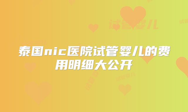 泰国nic医院试管婴儿的费用明细大公开