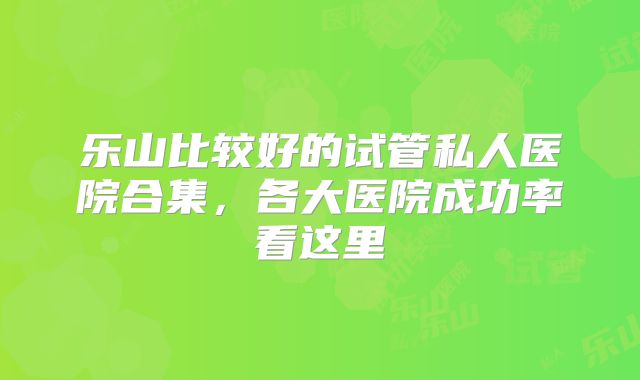 乐山比较好的试管私人医院合集，各大医院成功率看这里