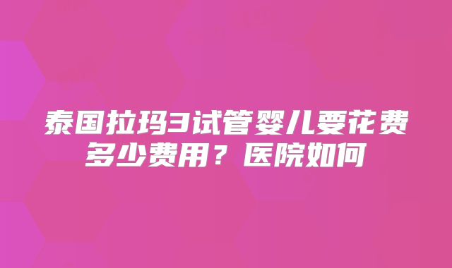 泰国拉玛3试管婴儿要花费多少费用？医院如何