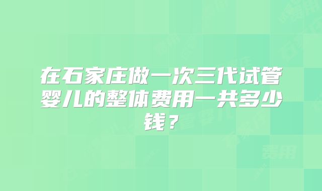 在石家庄做一次三代试管婴儿的整体费用一共多少钱?