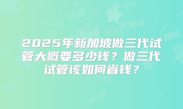 2025年新加坡做三代试管大概要多少钱？做三代试管该如何省钱？