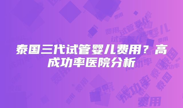 泰国三代试管婴儿费用?高成功率医院分析