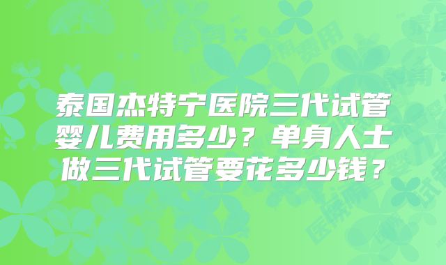 泰国杰特宁医院三代试管婴儿费用多少？单身人士做三代试管要花多少钱？