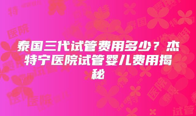 泰国三代试管费用多少？杰特宁医院试管婴儿费用揭秘