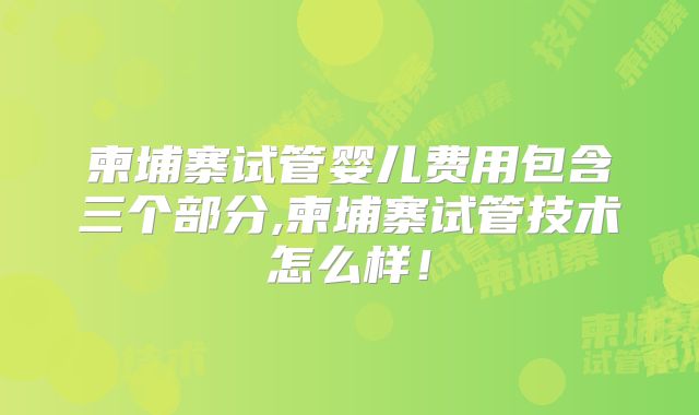 柬埔寨试管婴儿费用包含三个部分,柬埔寨试管技术怎么样！