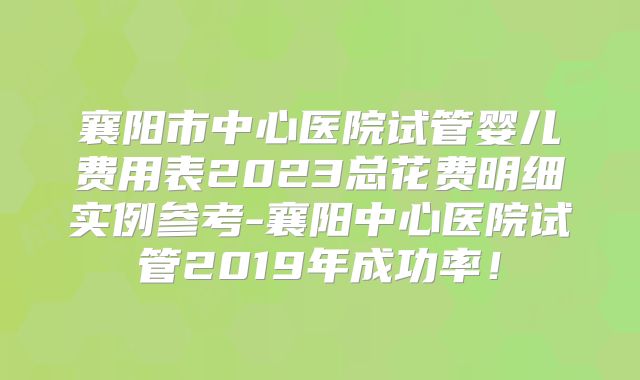 襄阳市中心医院试管婴儿费用表2023总花费明细实例参考-襄阳中心医院试管2019年成功率！