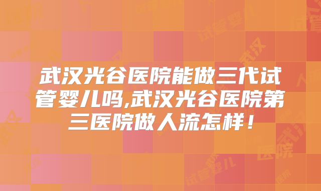 武汉光谷医院能做三代试管婴儿吗,武汉光谷医院第三医院做人流怎样！