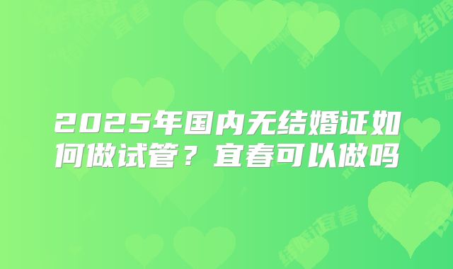 2025年国内无结婚证如何做试管?宜春可以做吗