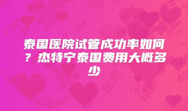 泰国医院试管成功率如何？杰特宁泰国费用大概多少