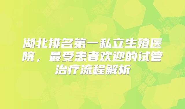 湖北排名第一私立生殖医院,最受患者欢迎的试管治疗流程解析