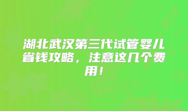 湖北武汉第三代试管婴儿省钱攻略，注意这几个费用！