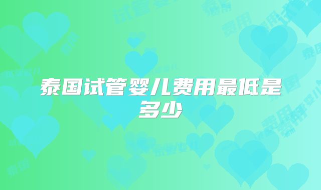 泰国试管婴儿费用最低是多少