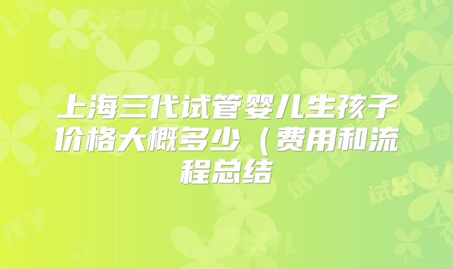 上海三代试管婴儿生孩子价格大概多少(费用和流程总结