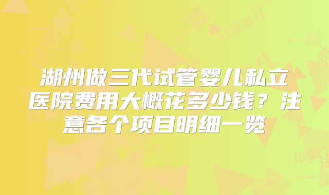 湖州做三代试管婴儿私立医院费用大概花多少钱？注意各个项目明细一览