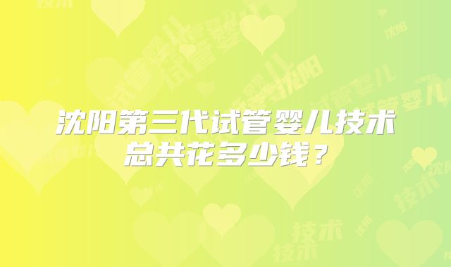 沈阳第三代试管婴儿技术总共花多少钱?