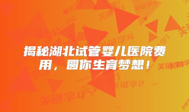 揭秘湖北试管婴儿医院费用,圆你生育梦想!