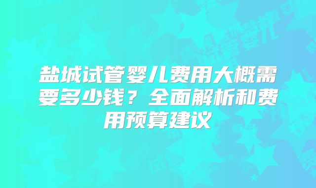 盐城试管婴儿费用大概需要多少钱？全面解析和费用预算建议