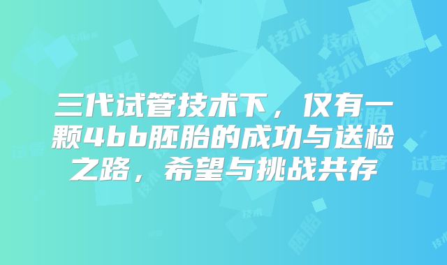 三代试管技术下，仅有一颗4bb胚胎的成功与送检之路，希望与挑战共存