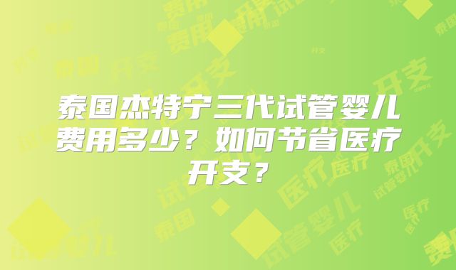泰国杰特宁三代试管婴儿费用多少？如何节省医疗开支？