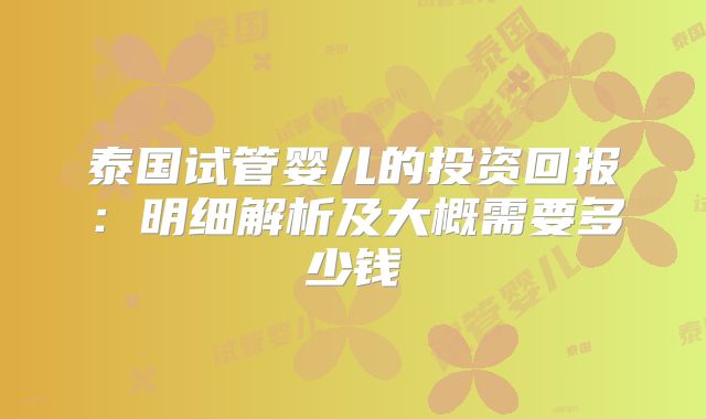 泰国试管婴儿的投资回报:明细解析及大概需要多少钱