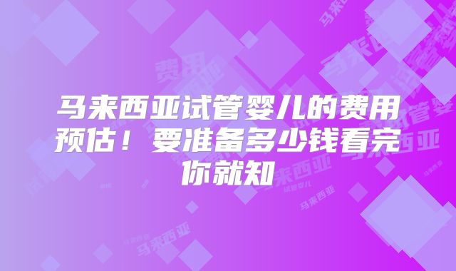 马来西亚试管婴儿的费用预估!要准备多少钱看完你就知