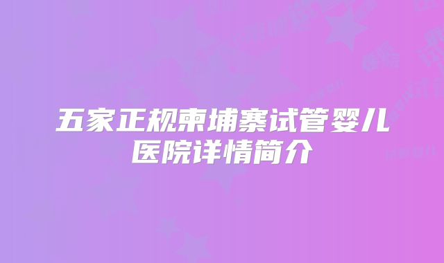 五家正规柬埔寨试管婴儿医院详情简介