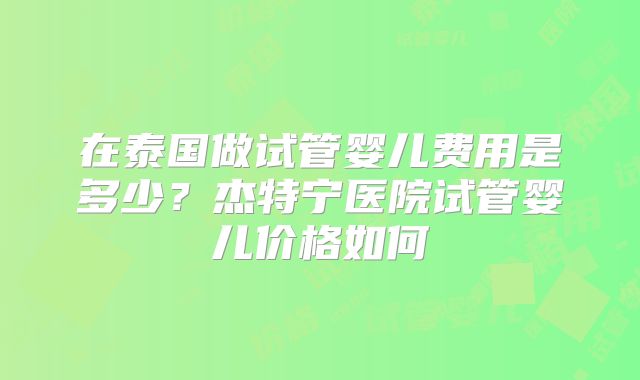 在泰国做试管婴儿费用是多少?杰特宁医院试管婴儿价格如何