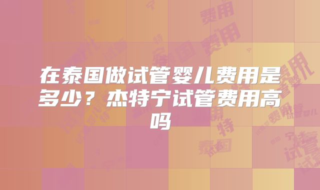 在泰国做试管婴儿费用是多少？杰特宁试管费用高吗