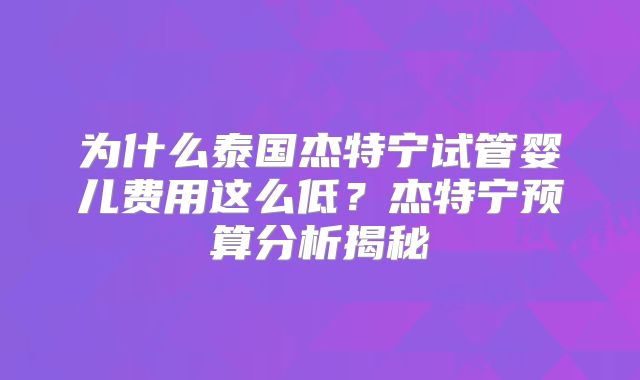为什么泰国杰特宁试管婴儿费用这么低？杰特宁预算分析揭秘