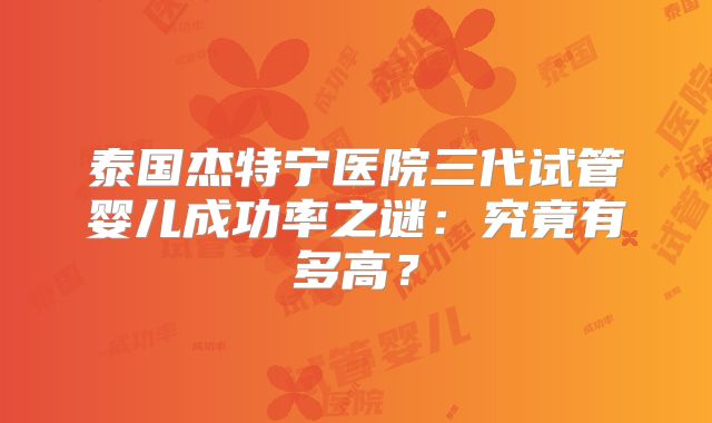 泰国杰特宁医院三代试管婴儿成功率之谜：究竟有多高？