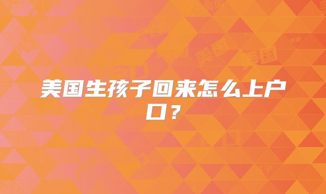 美国生孩子回来怎么上户口？