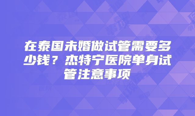 在泰国未婚做试管需要多少钱？杰特宁医院单身试管注意事项