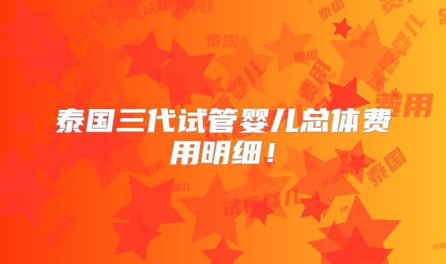 泰国三代试管婴儿总体费用明细！
