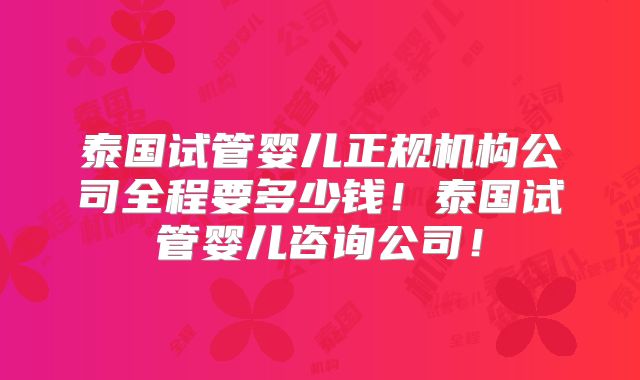 泰国试管婴儿正规机构公司全程要多少钱!泰国试管婴儿咨询公司!