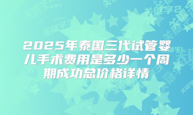 2025年泰国三代试管婴儿手术费用是多少一个周期成功总价格详情