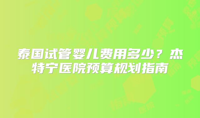 泰国试管婴儿费用多少？杰特宁医院预算规划指南