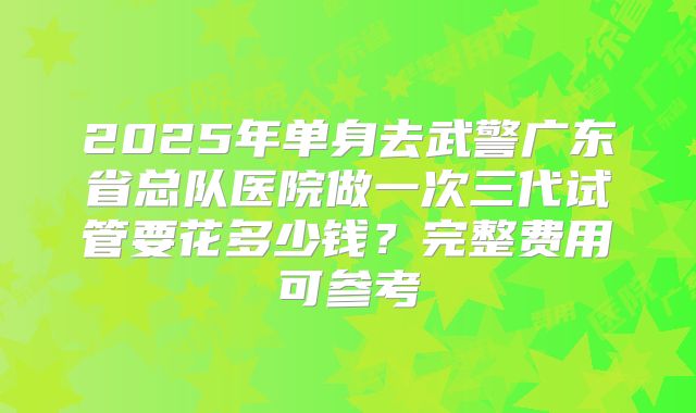 2025年单身去武警广东省总队医院做一次三代试管要花多少钱？完整费用可参考