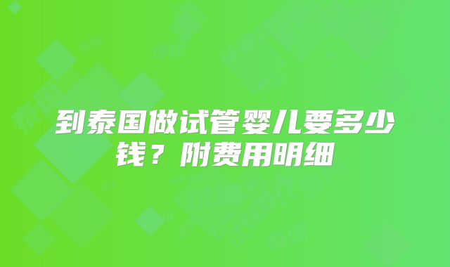 到泰国做试管婴儿要多少钱？附费用明细