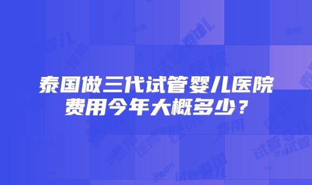 泰国做三代试管婴儿医院费用今年大概多少？