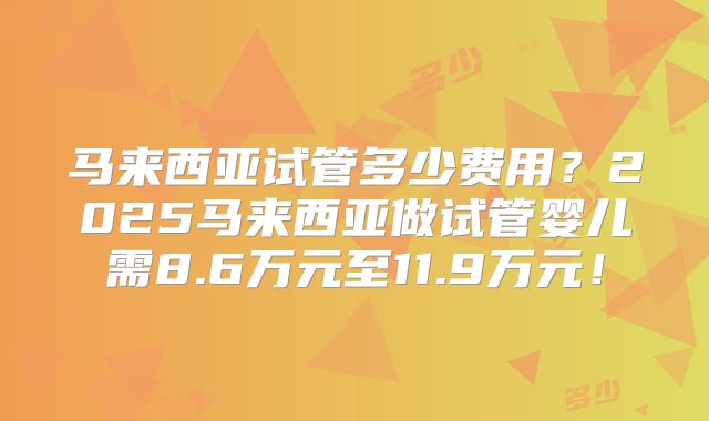 马来西亚试管多少费用?2025马来西亚做试管婴儿需8.6万元至11.9万元!