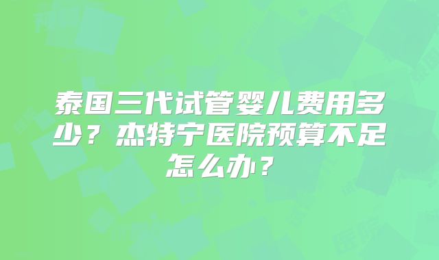 泰国三代试管婴儿费用多少？杰特宁医院预算不足怎么办？