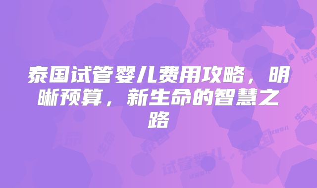 泰国试管婴儿费用攻略,明晰预算,新生命的智慧之路